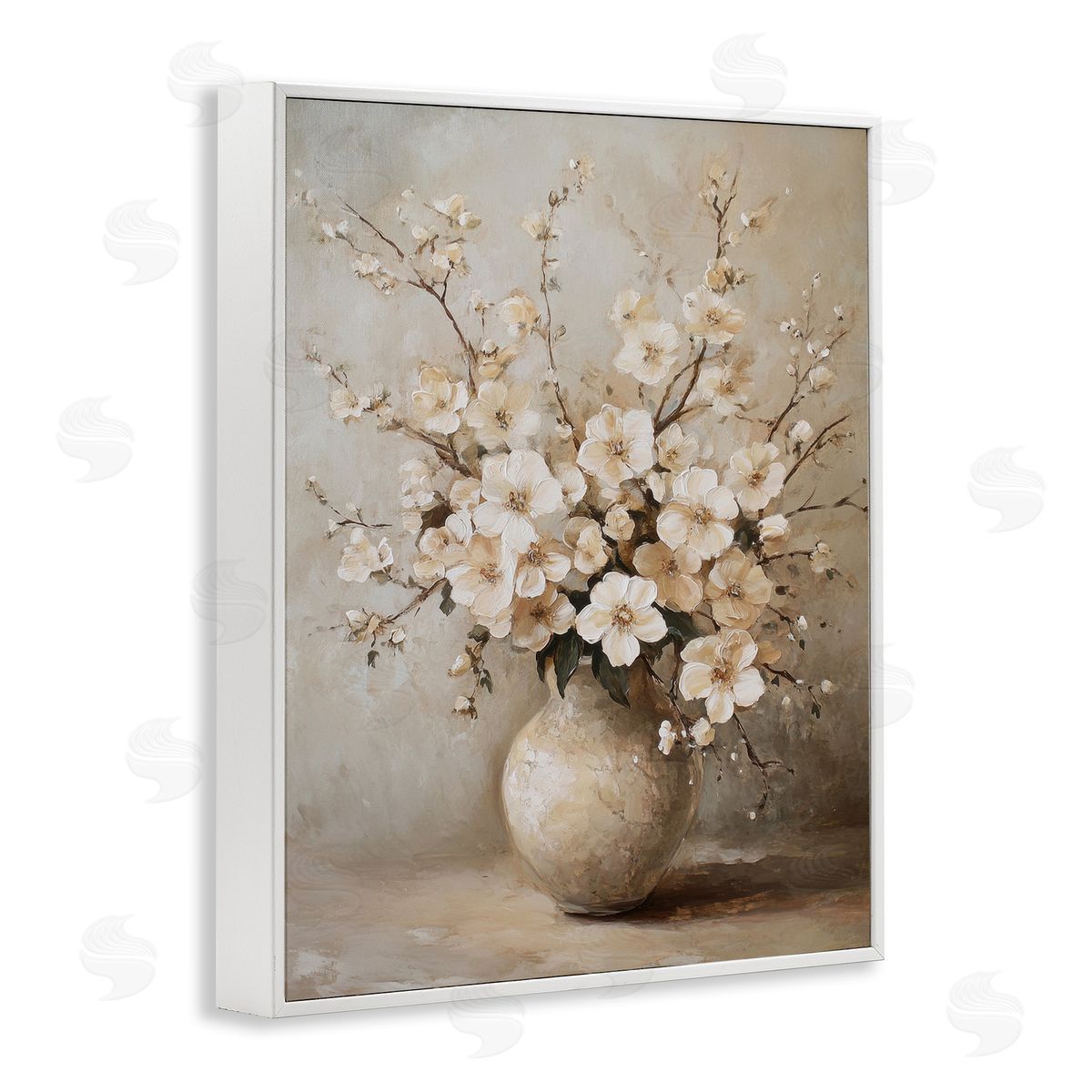 Cherry Blossoms in Pottery White Frame Print Wall Art, Home Decor by Petal Prints Design
