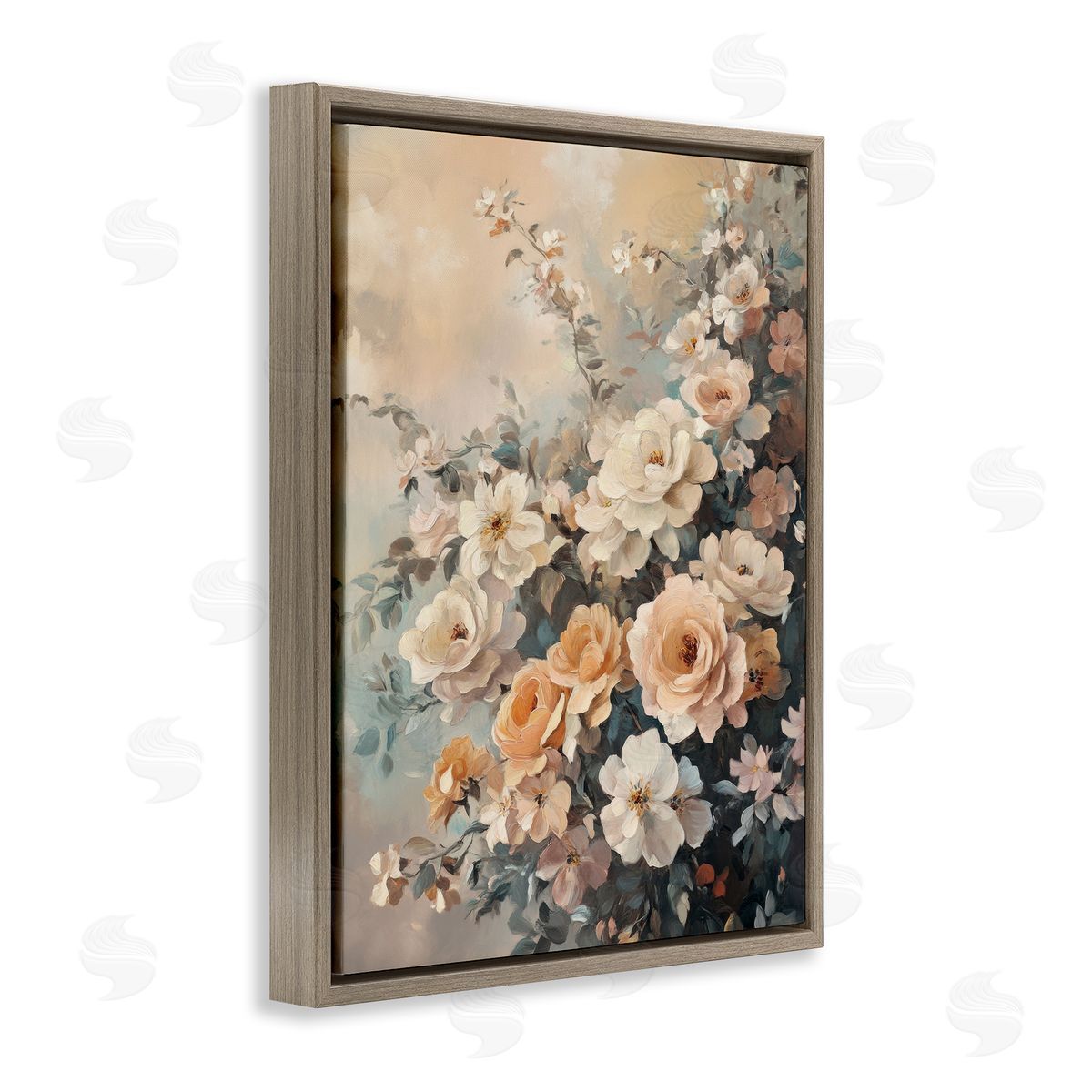 Dreamy Rosy Florals Brown Floating Frame Canvas Wall Art, Home Decor by Petal Prints Design