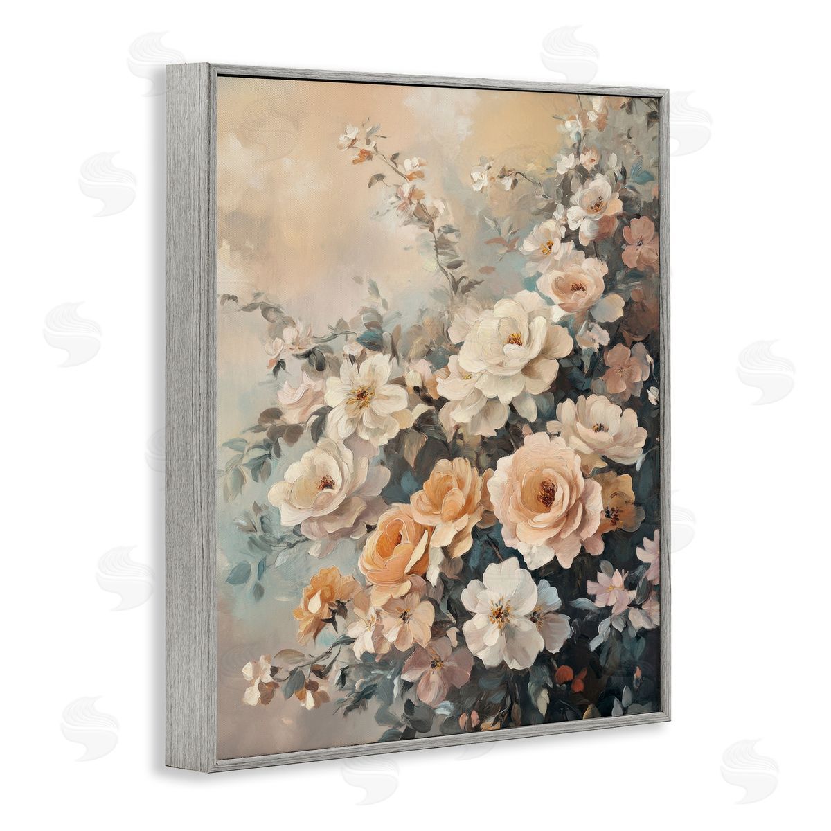 Dreamy Rosy Florals Grey Frame Print Wall Art, Home Decor by Petal Prints Design