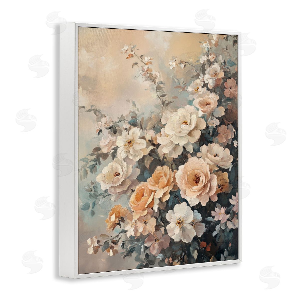 Dreamy Rosy Florals White Frame Print Wall Art, Home Decor by Petal Prints Design
