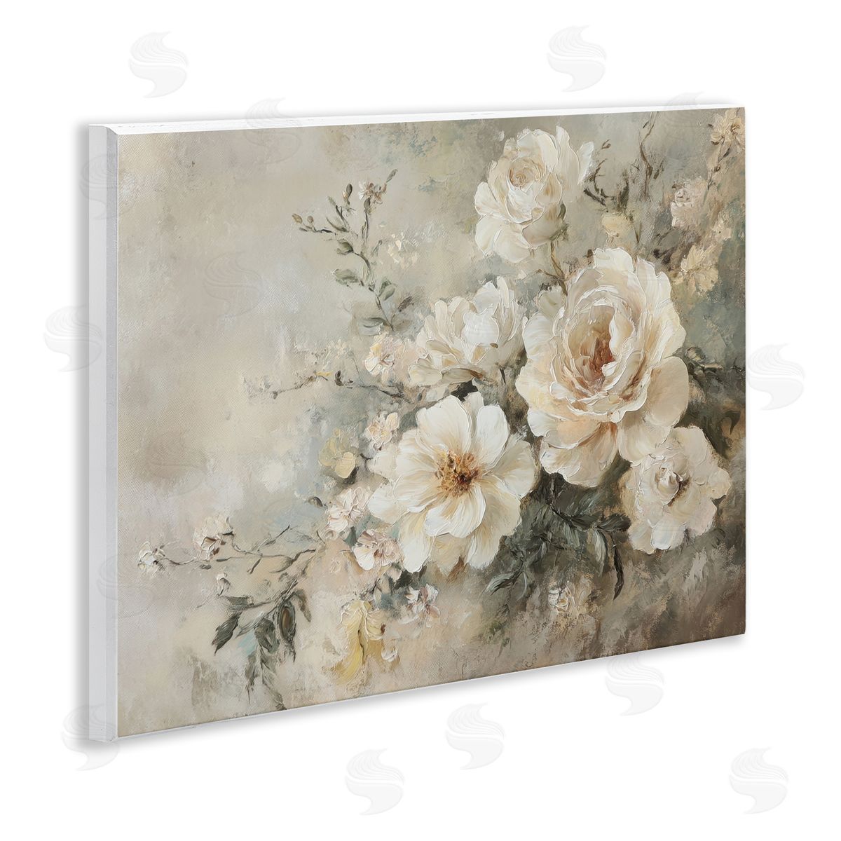 Beige Faded Florals Wood Plaque Wall Art, Home Decor by Petal Prints Design