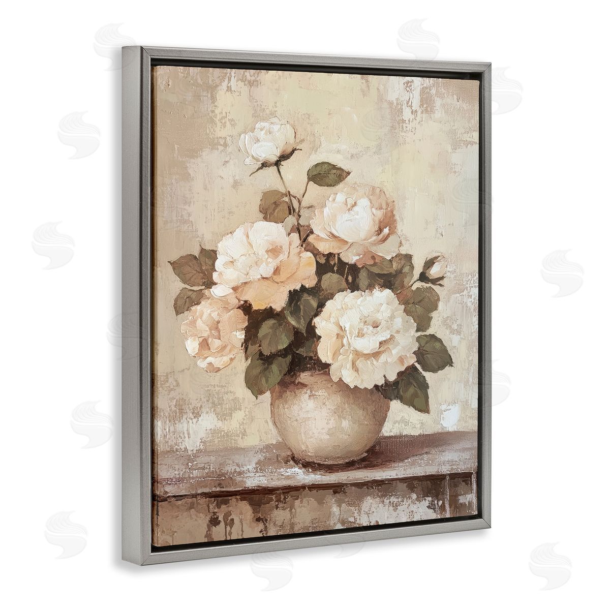 Lovely Cottage Bouquet Grey Floating Frame Canvas Wall Art, Home Decor by Petal Prints Design