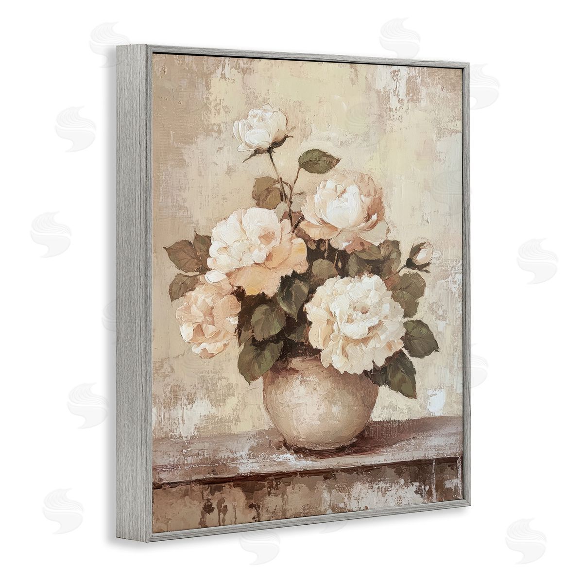 Lovely Cottage Bouquet Grey Frame Print Wall Art, Home Decor by Petal Prints Design