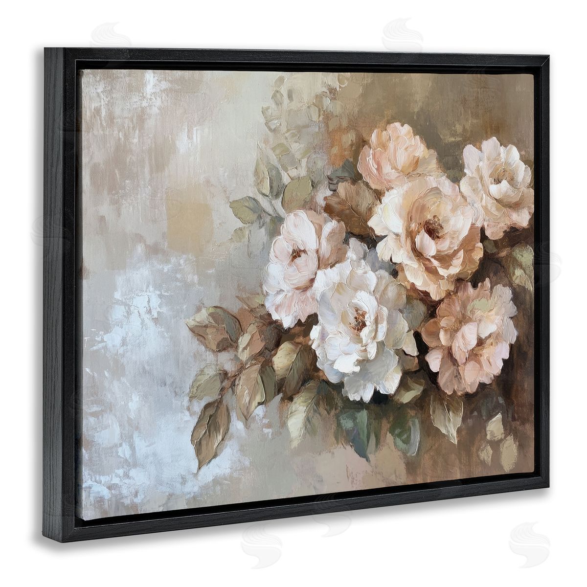 Pastel Budding Blooms Black Floating Frame Canvas Wall Art, Home Decor by Petal Prints Design