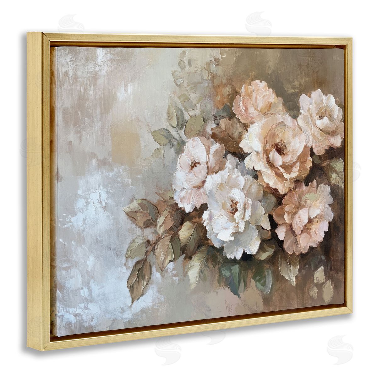 Pastel Budding Blooms Gold Floating Frame Canvas Wall Art, Home Decor by Petal Prints Design