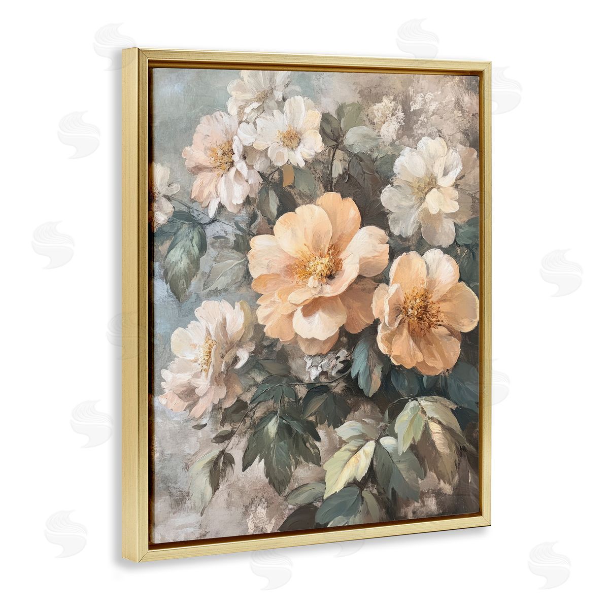 Soft Floral Arrangement Gold Floating Frame Canvas Wall Art, Home Decor by Petal Prints Design