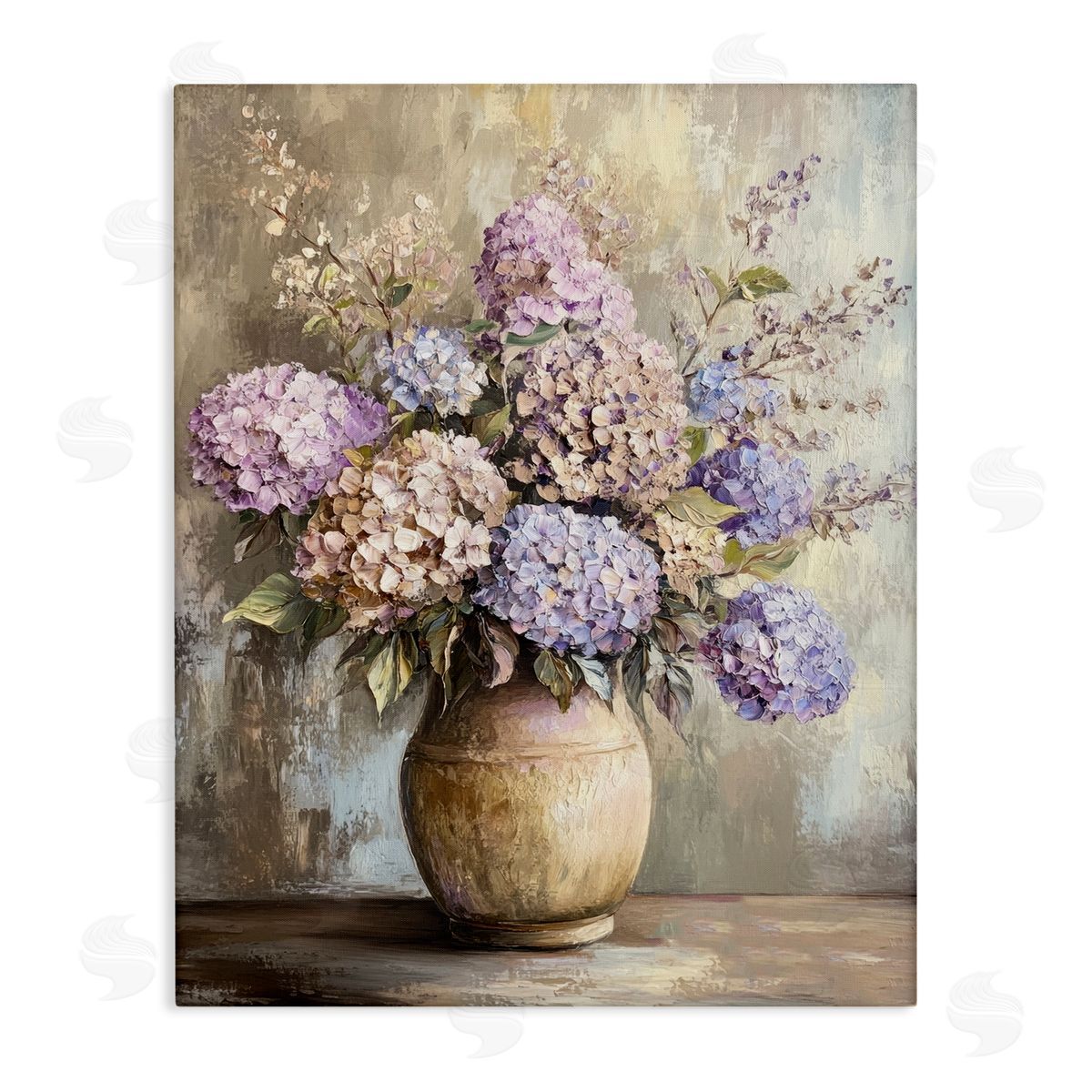 Purple Hydrangea Pottery Canvas Wall Art, Home Decor by Petal Prints Design