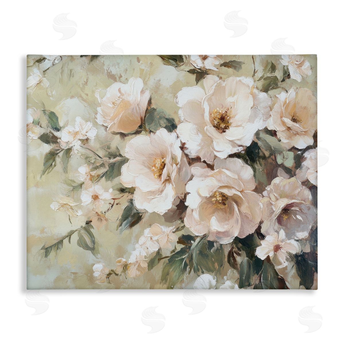 Cream Dynamic Florals Canvas Wall Art, Home Decor by Petal Prints Design
