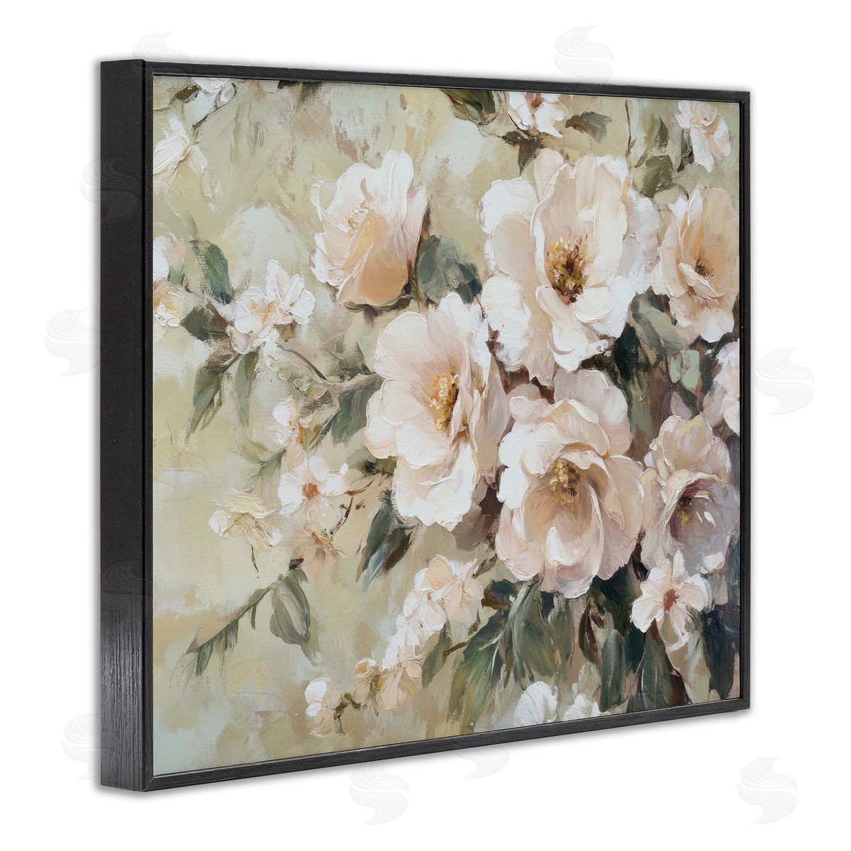 Cream Dynamic Florals Black Frame Print Wall Art, Home Decor by Petal Prints Design