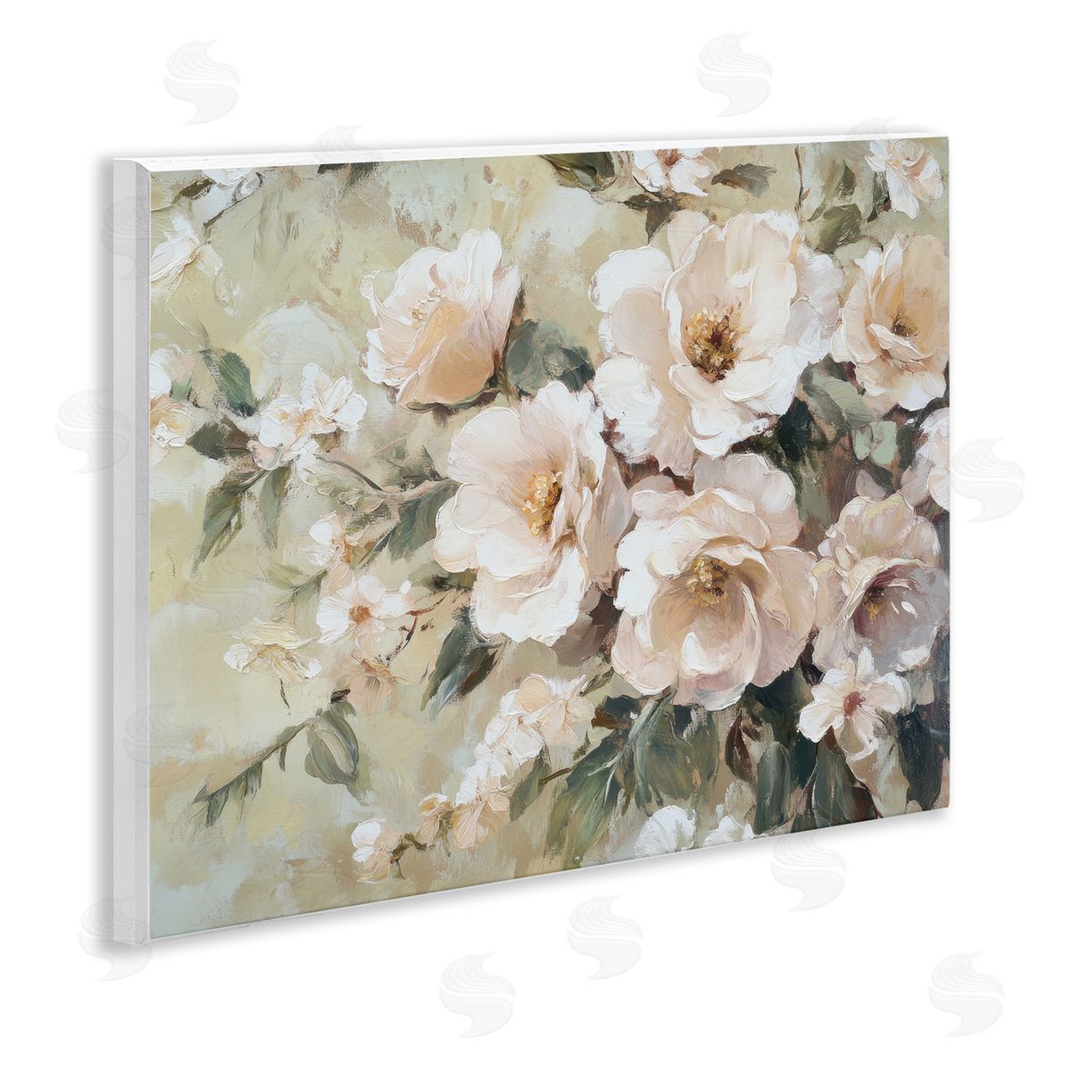 Cream Dynamic Florals Wood Plaque Wall Art, Home Decor by Petal Prints Design