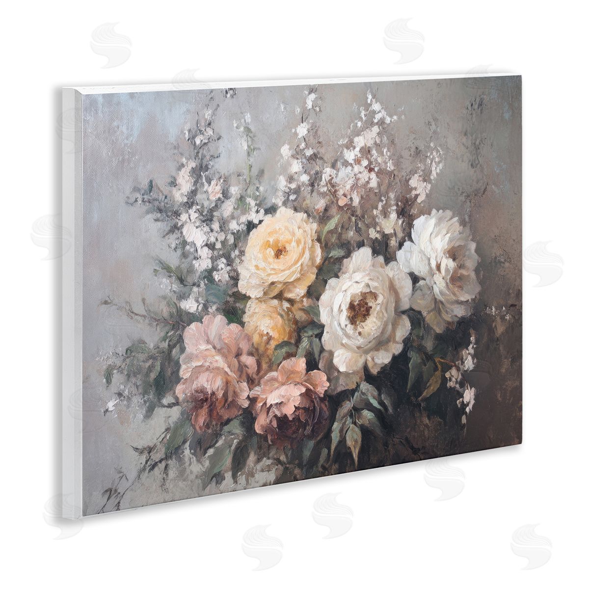 Roses & Peonies on Gray Wood Plaque Wall Art, Home Decor by Petal Prints Design