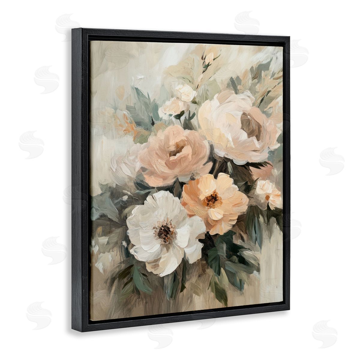 Brushed Spring Bouquet Black Floating Frame Canvas Wall Art, Home Decor by Petal Prints Design