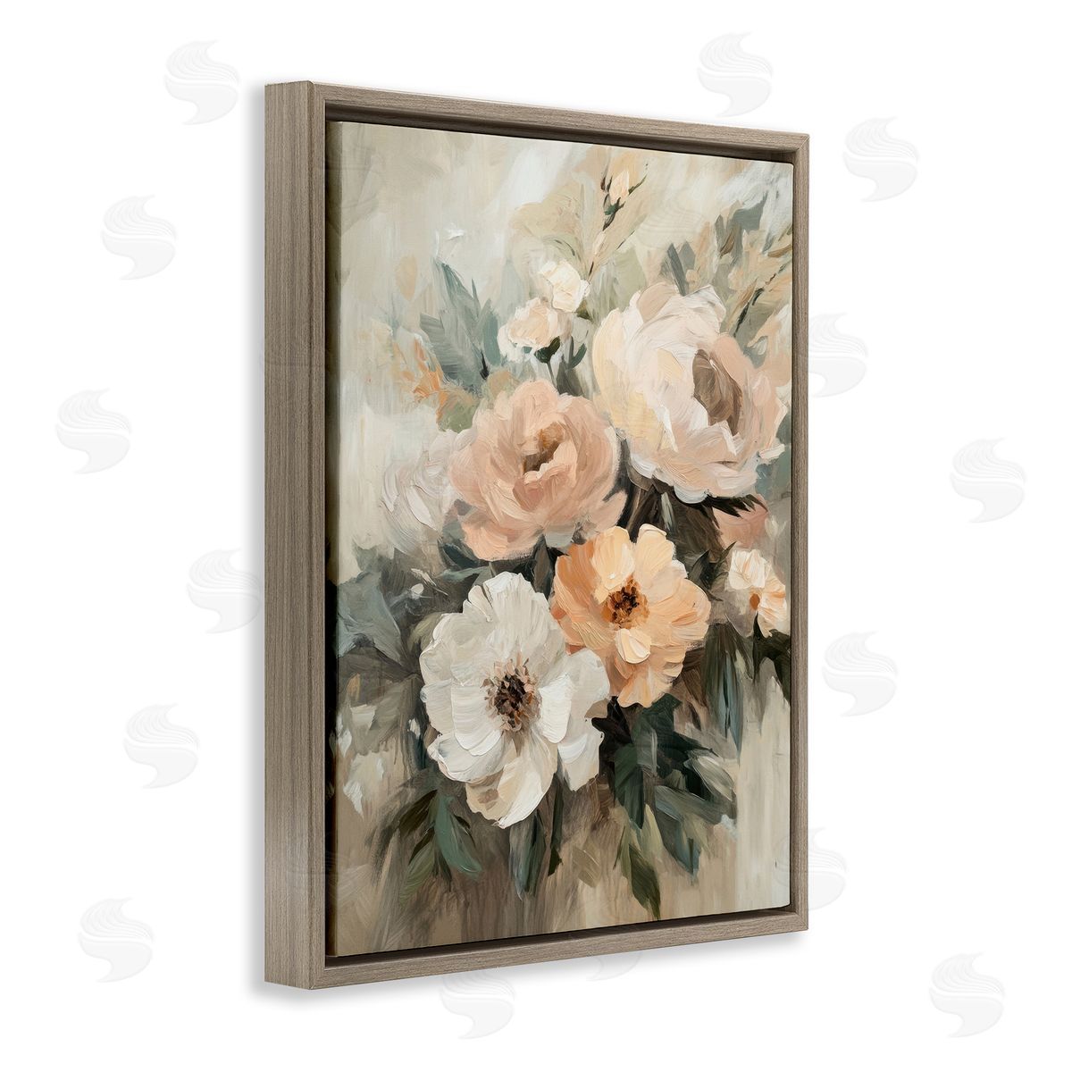 Brushed Spring Bouquet Brown Floating Frame Canvas Wall Art, Home Decor by Petal Prints Design