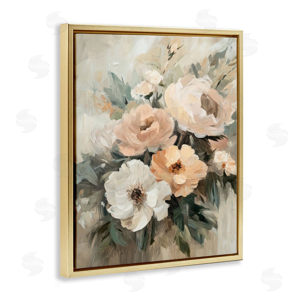 Brushed Spring Bouquet Gold Floating Frame Canvas Wall Art, Home Decor by Petal Prints Design