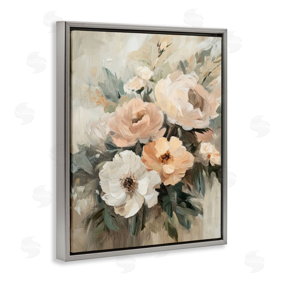 Brushed Spring Bouquet Grey Floating Frame Canvas Wall Art, Home Decor by Petal Prints Design