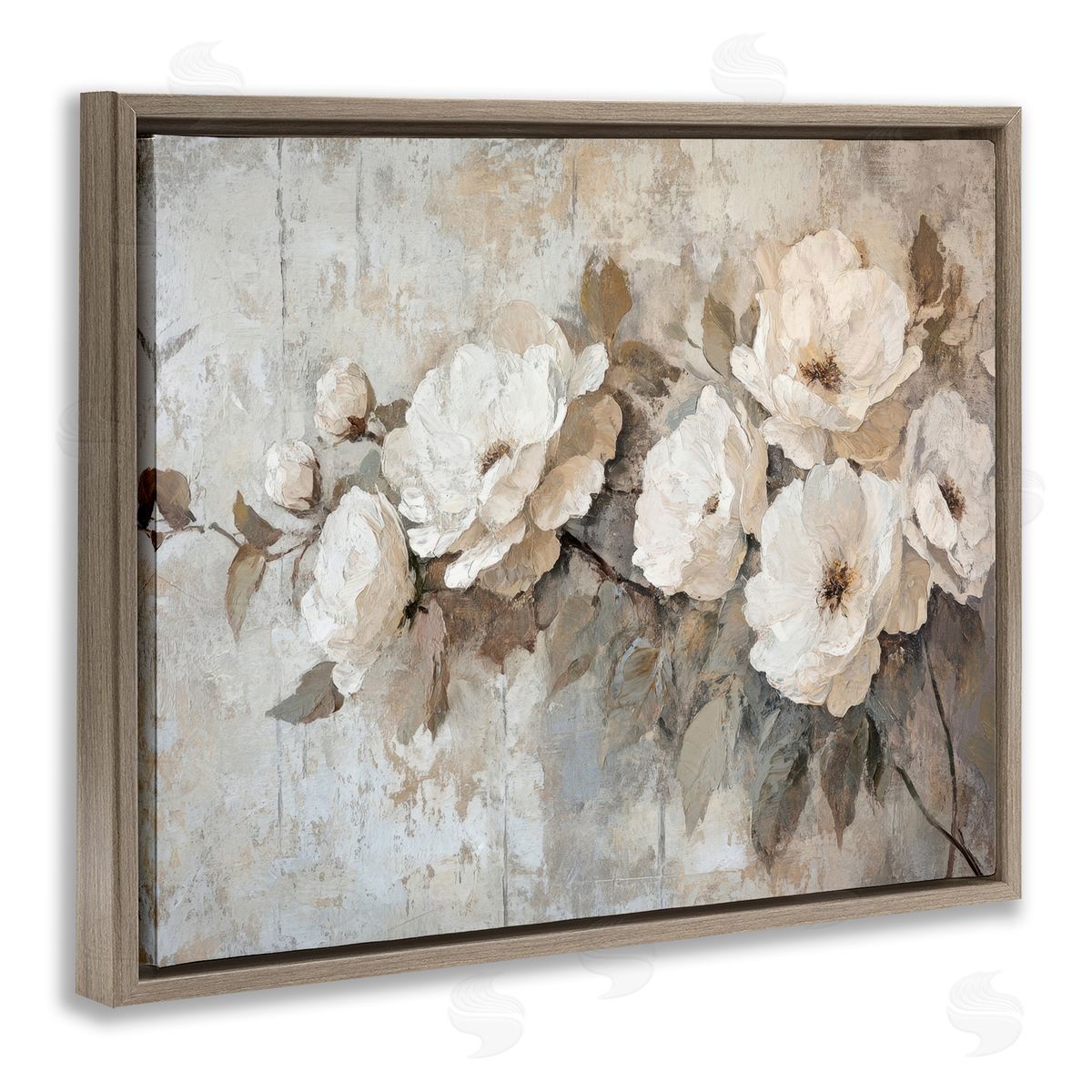 Summer Daze Blossoms Brown Floating Frame Canvas Wall Art, Home Decor by Petal Prints Design