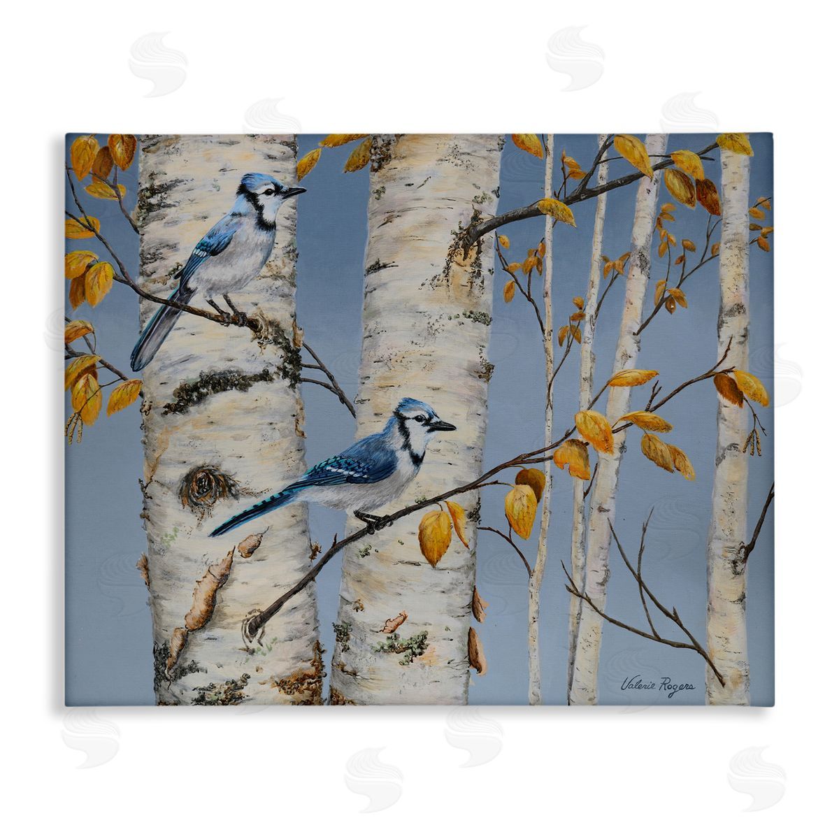 Blue Jay Autumn Day Canvas Wall Art, Home Decor by Valerie Rogers