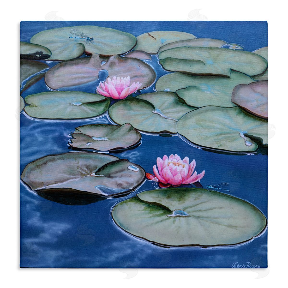 Blue Pond Lily Reflection Canvas Wall Art, Home Decor by Valerie Rogers