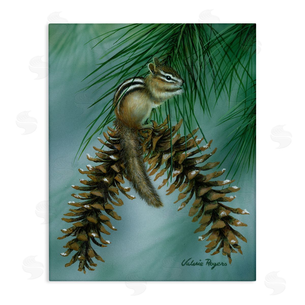 Chipmunk Pine Cone Perch Canvas Wall Art, Home Decor by Valerie Rogers
