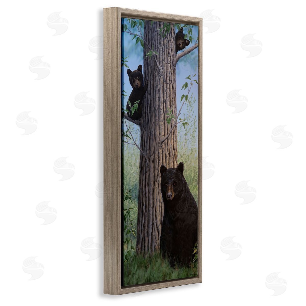 Mama Bear & Cubs Brown Floating Frame Canvas Wall Art, Home Decor by Valerie Rogers