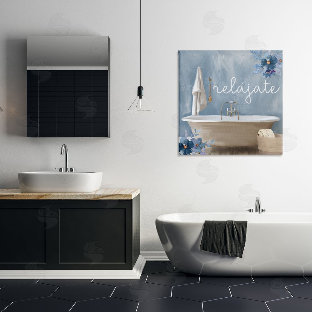 Kim Allen Relájate con Baño Floral Canvas Wall Art Print in Room