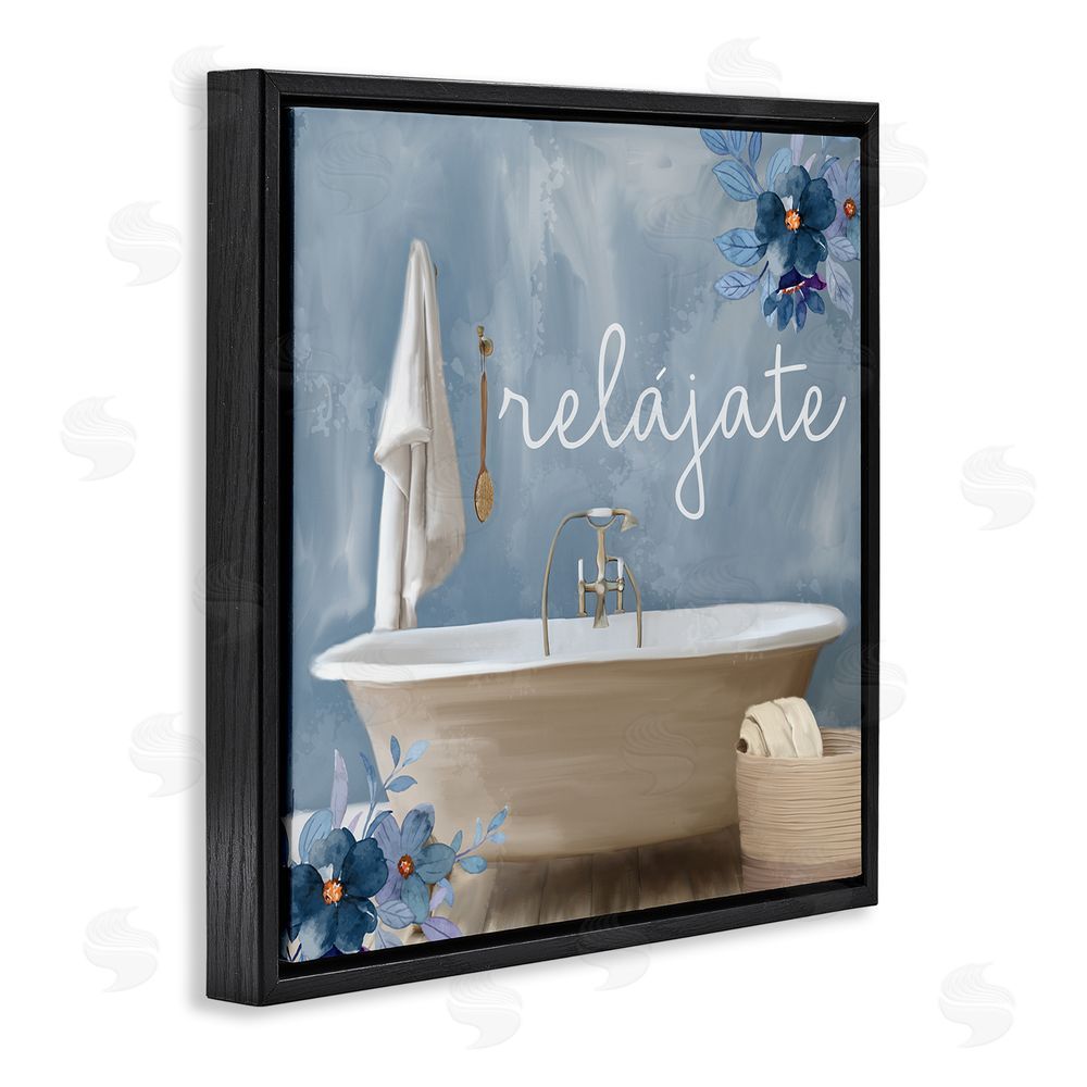 Kim Allen Relájate con Baño Floral Black Floating Frame Canvas Wall Art Print