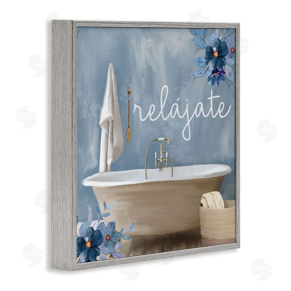 Kim Allen Relájate con Baño Floral Gray Framed Giclee Wall Art Print