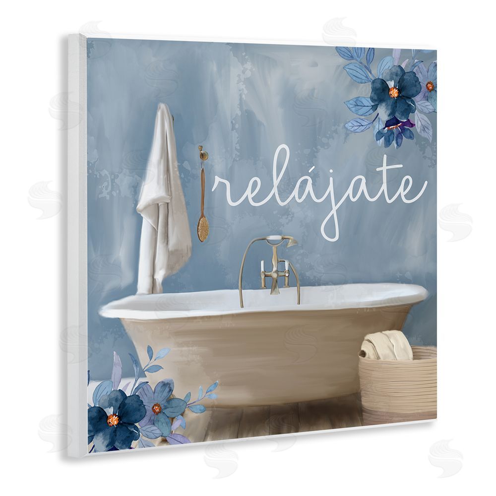 Kim Allen Relájate con Baño Floral Wooden Wall Plaque Art Print