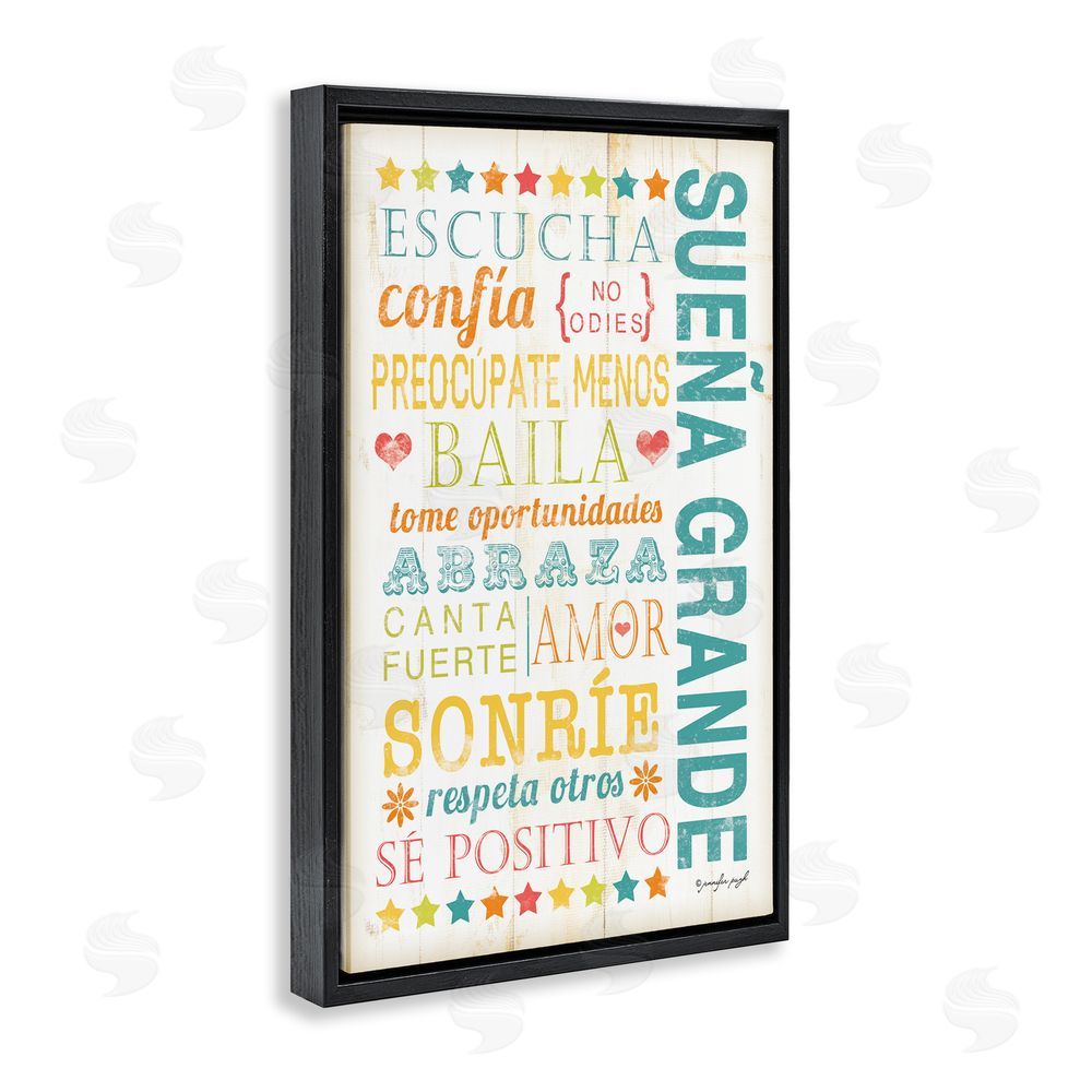 Jennifer Pugh Sueña Grande Frases Positivas Black Floating Frame Canvas Wall Art Print