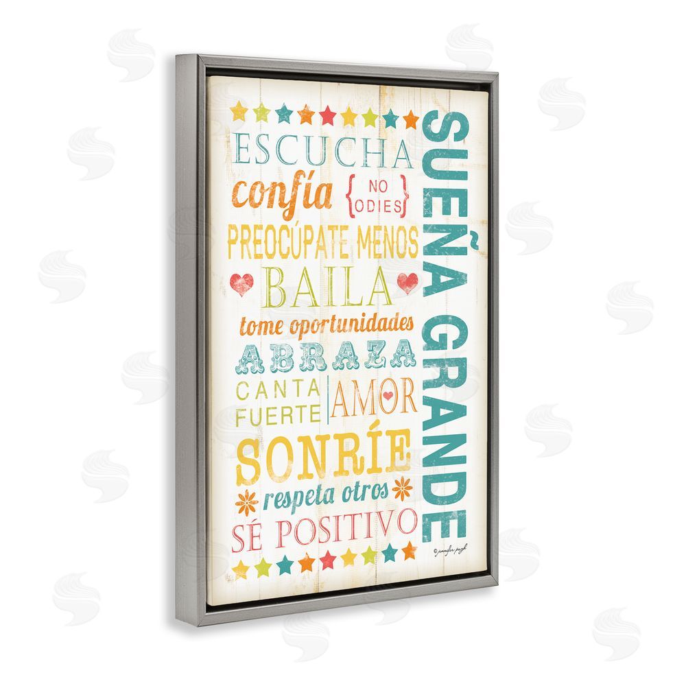 Jennifer Pugh Sueña Grande Frases Positivas Gray Floating Frame Canvas Wall Art Print