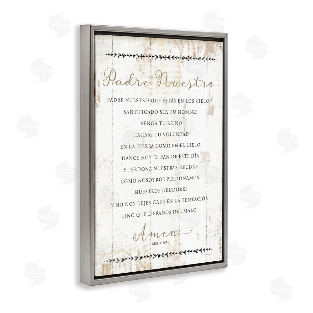 Jennifer Pugh Padre Nuestro Oración Gray Floating Frame Canvas Wall Art Print