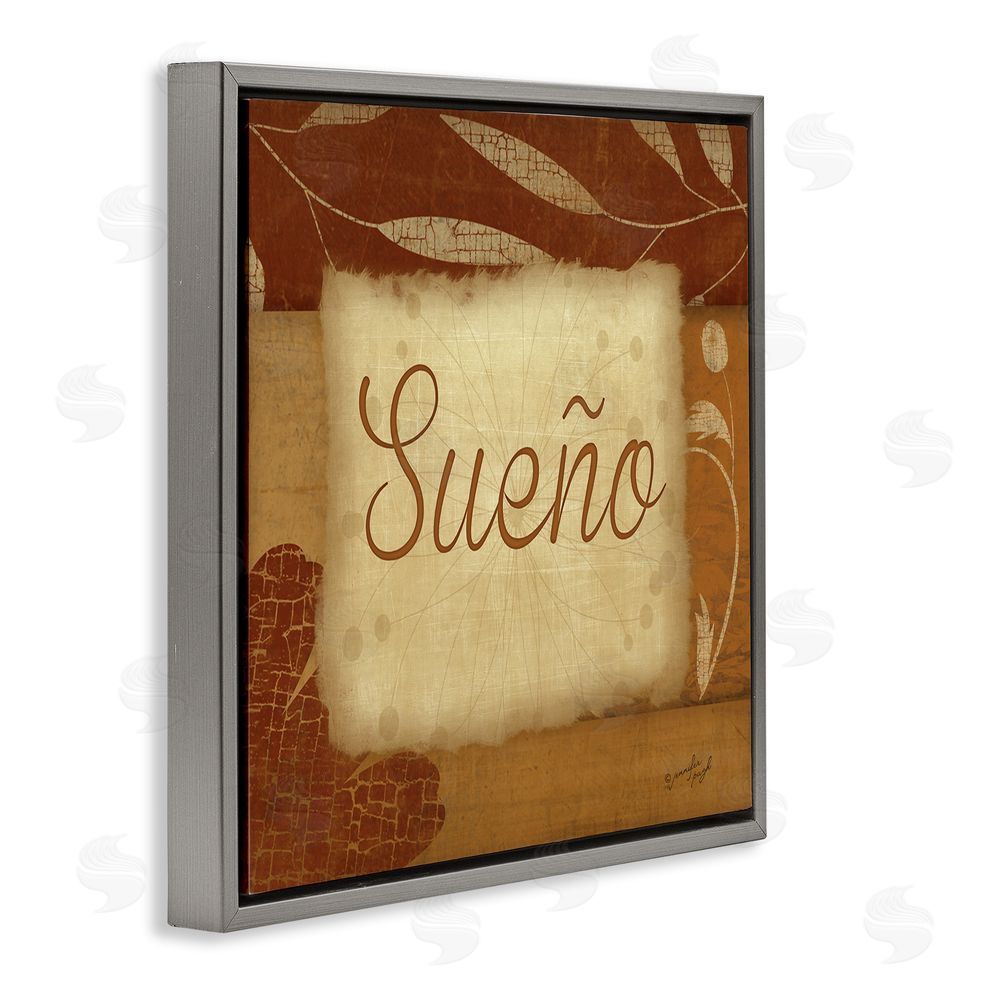 Jennifer Pugh Sueño con Flores Tradicionales Gray Floating Frame Canvas Wall Art Print
