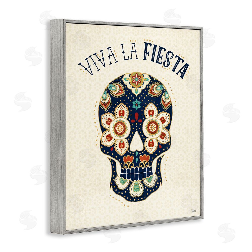 Veronique Charron Viva la Fiesta Calavera Gray Framed Giclee Wall Art Print