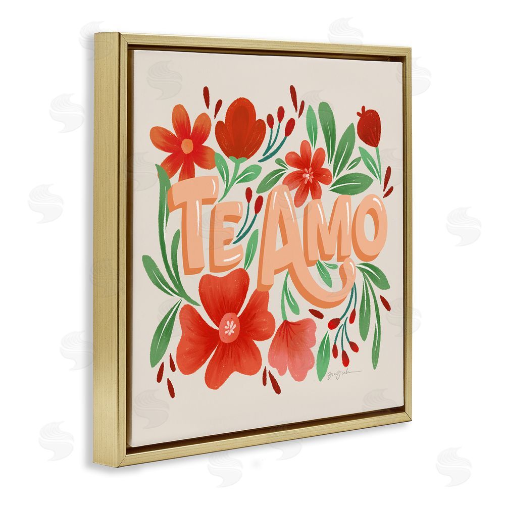 Gia Graham Te Amo con Flores Rojas Gold Floating Frame Canvas Wall Art Print
