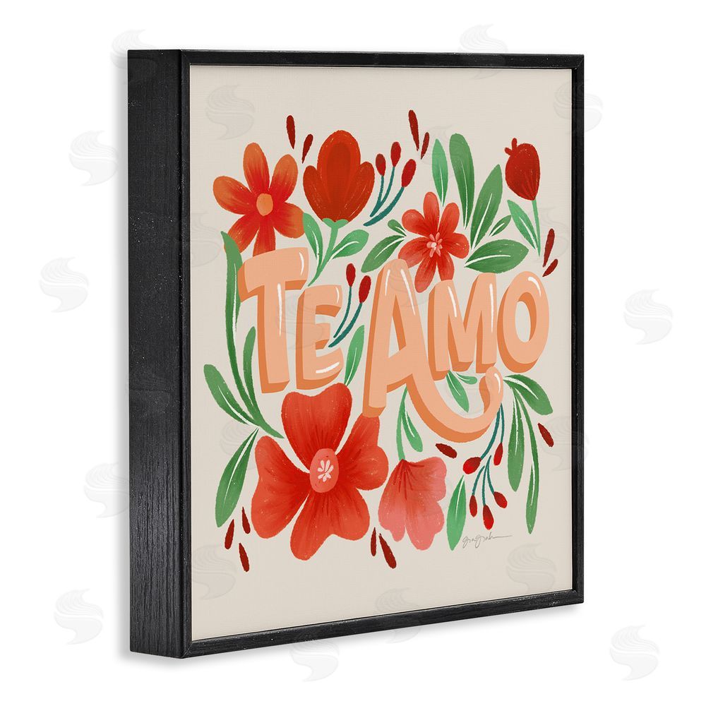 Gia Graham Te Amo con Flores Rojas Black Framed Giclee Wall Art Print
