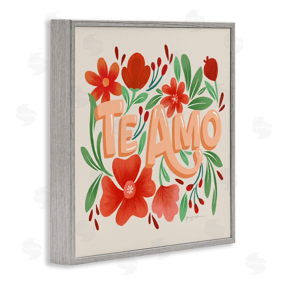 Gia Graham Te Amo con Flores Rojas Gray Framed Giclee Wall Art Print