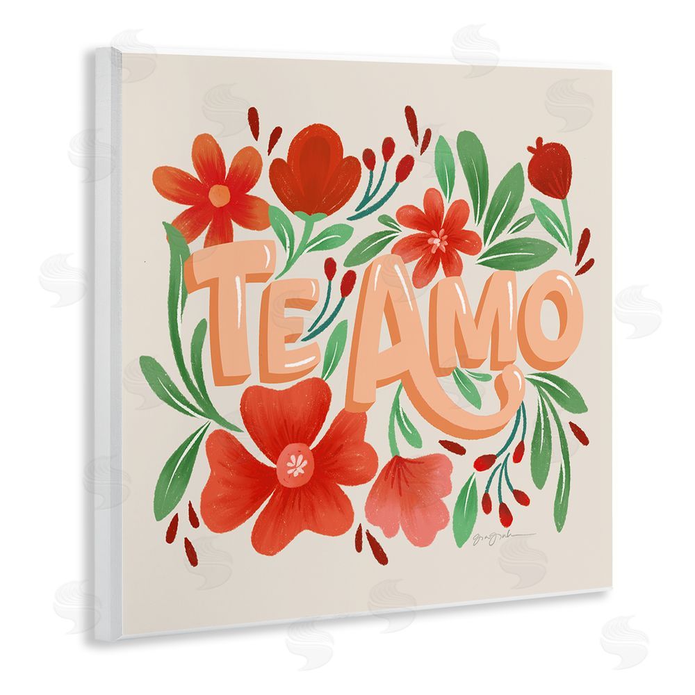 Gia Graham Te Amo con Flores Rojas Wooden Wall Plaque Art Print