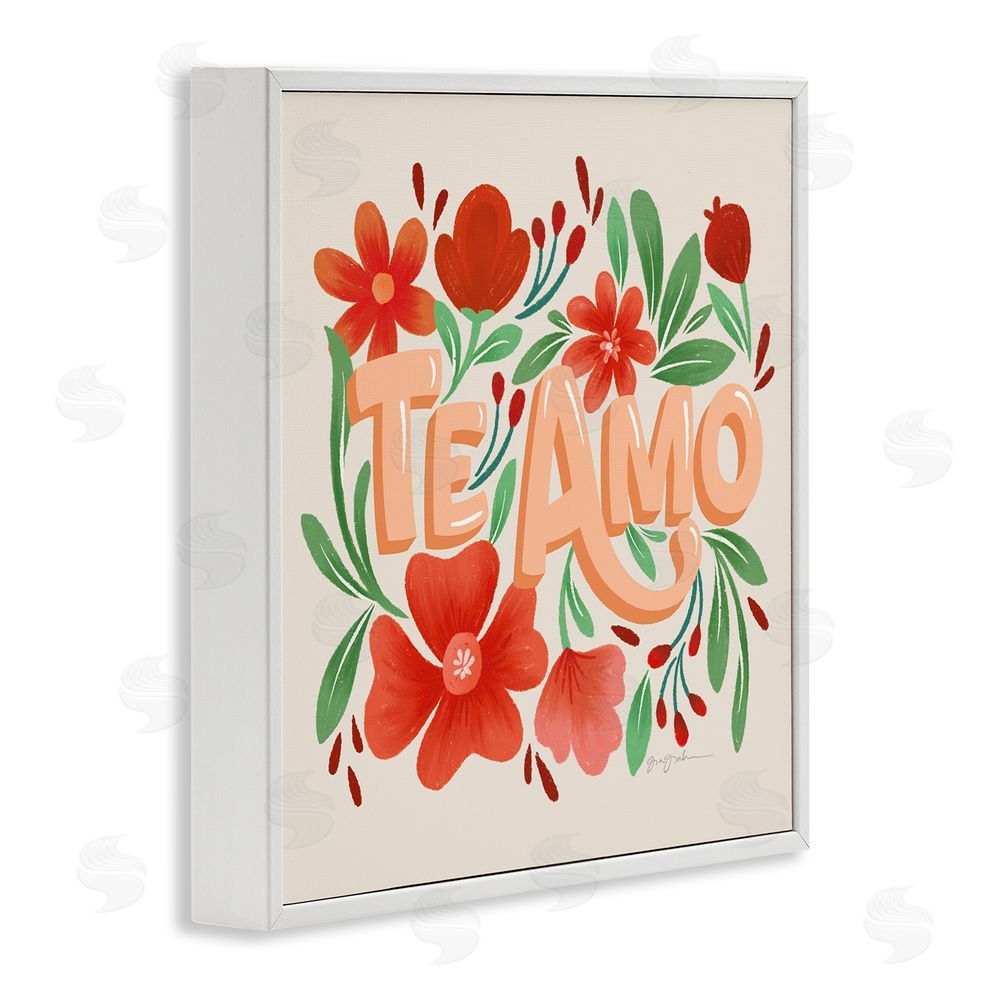 Gia Graham Te Amo con Flores Rojas White Framed Giclee Wall Art Print