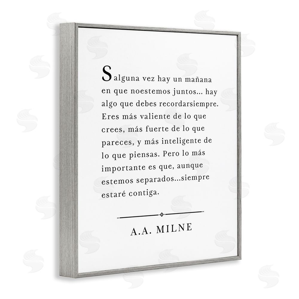 Lettered and Lined Siempre Contigo - A.A. Milne Gray Framed Giclee Wall Art Print