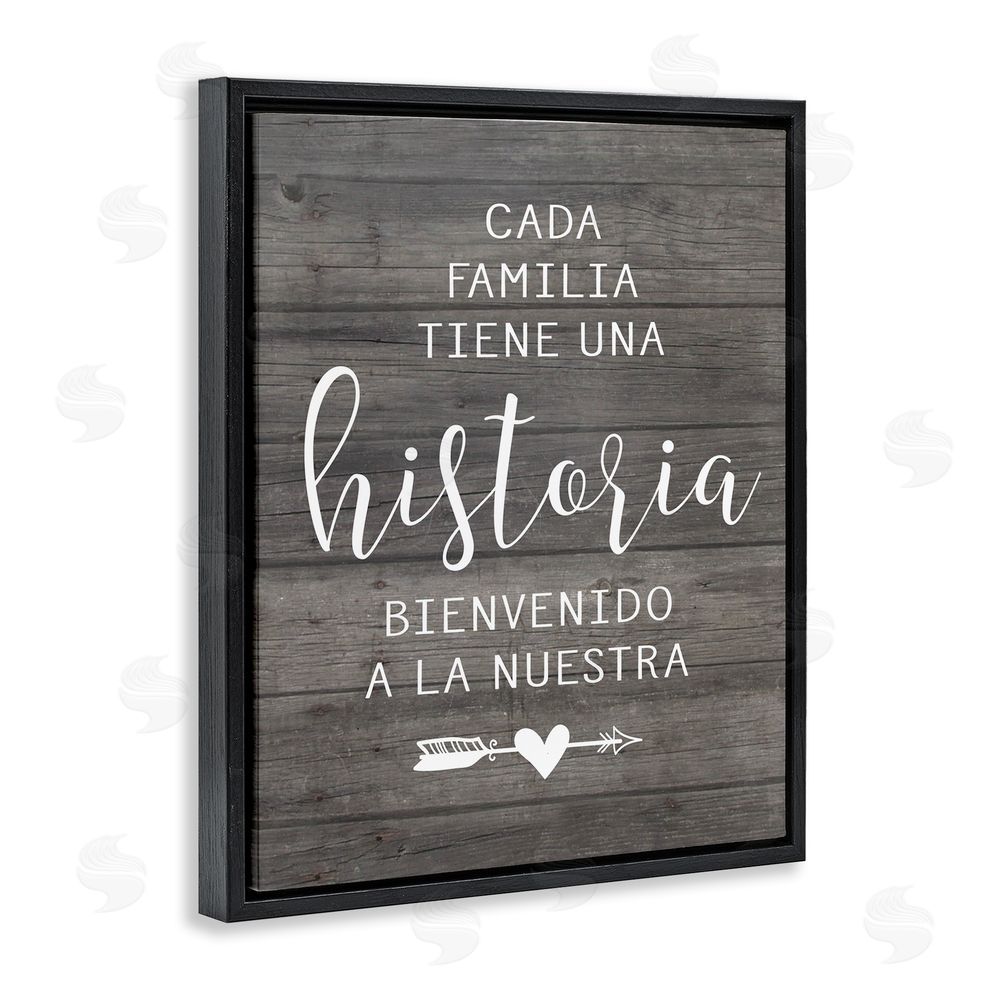 Lettered and Lined Nuestra Historia Familiar Black Floating Frame Canvas Wall Art Print