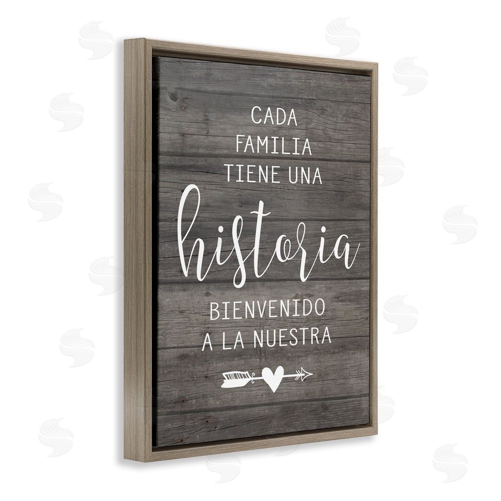 Lettered and Lined Nuestra Historia Familiar Brown Floating Frame Canvas Wall Art Print