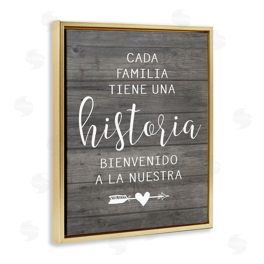 Lettered and Lined Nuestra Historia Familiar Gold Floating Frame Canvas Wall Art Print