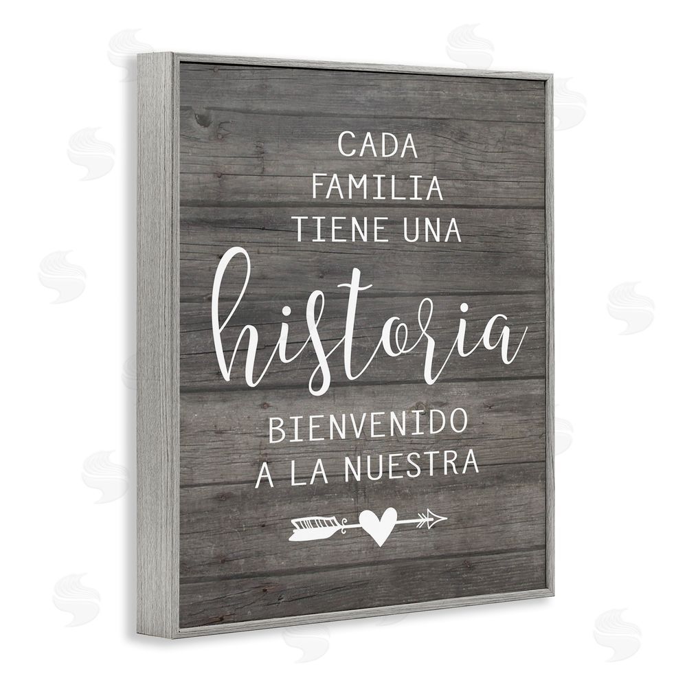 Lettered and Lined Nuestra Historia Familiar Gray Framed Giclee Wall Art Print