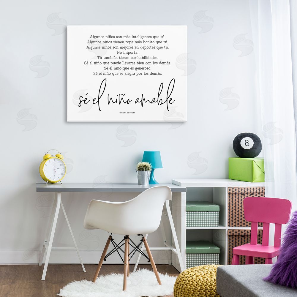 Lettered and Lined Se el Niño Amable Canvas Wall Art Print in Room