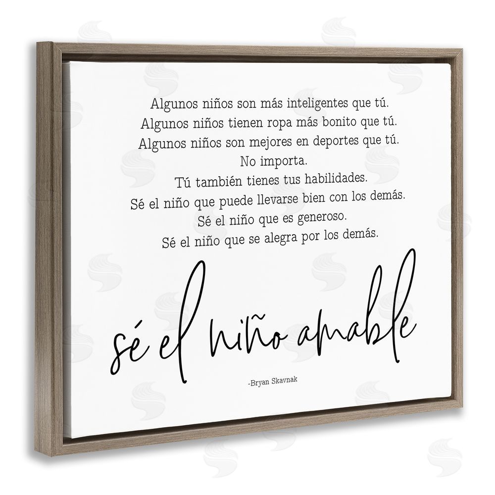 Lettered and Lined Se el Niño Amable Brown Floating Frame Canvas Wall Art Print