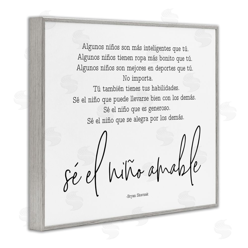 Lettered and Lined Se el Niño Amable Gray Framed Giclee Wall Art Print