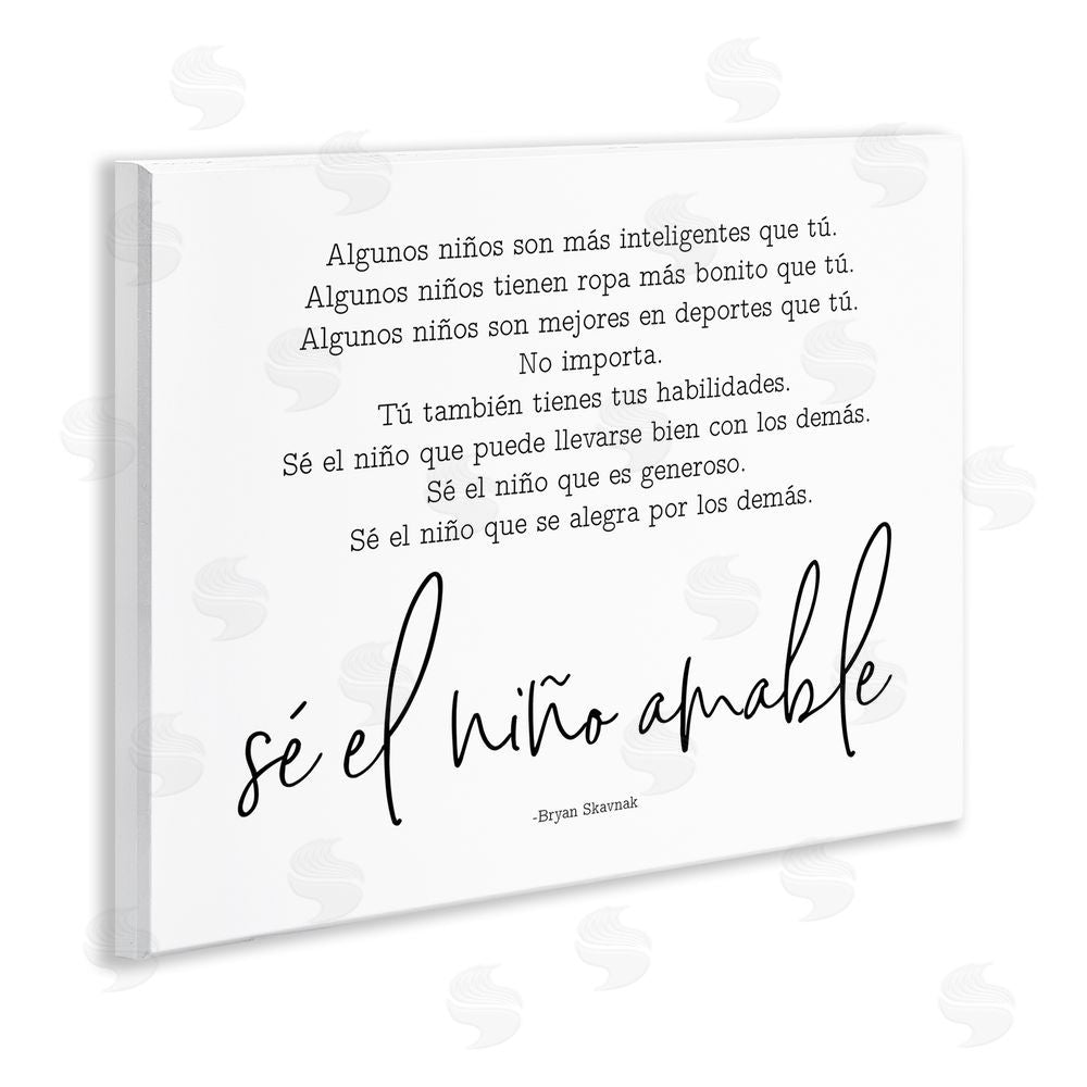 Lettered and Lined Se el Niño Amable Wooden Wall Plaque Art Print