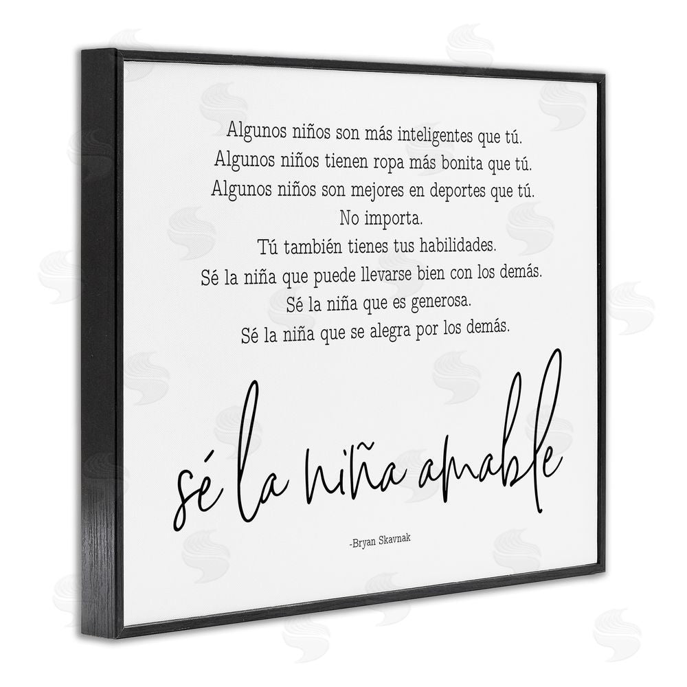 Lettered and Lined Se la Niña Amable Black Framed Giclee Wall Art Print