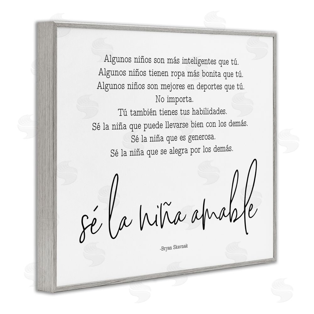 Lettered and Lined Se la Niña Amable Gray Framed Giclee Wall Art Print