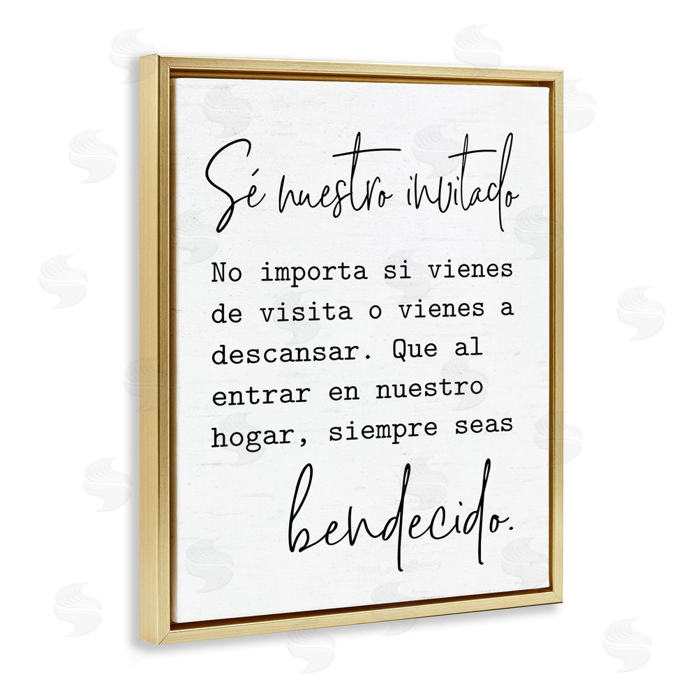 Lettered and Lined Se Nuestro Invitado Gold Floating Frame Canvas Wall Art Print